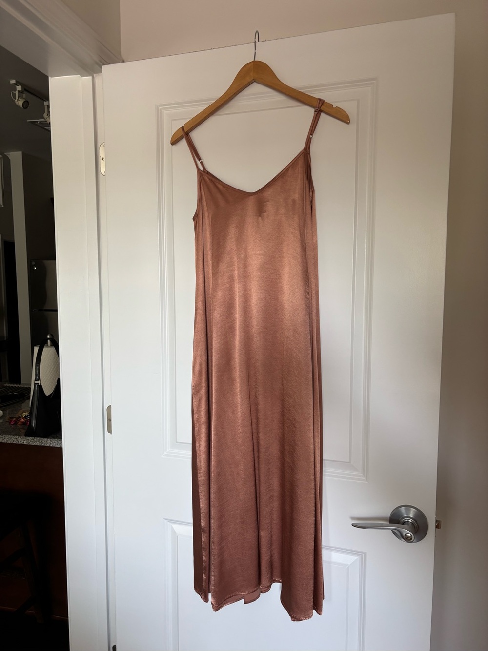 REVOLVE Copper Satin Slip Maxi Dress with pockets